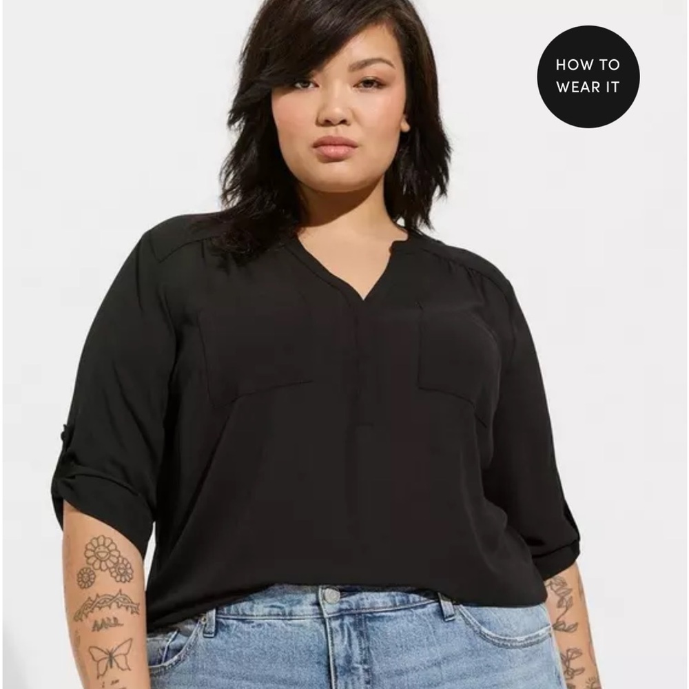 Torrid 3 black Harper 3/4 Sleeve Pullover Blouse